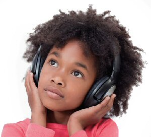 photo of girl wearing headphones, image 1
